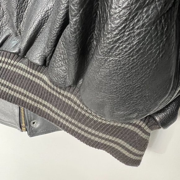 PELLE PELLE Marc Buchanan grey black embellished leather bomber jacket 42 - Picture 8 of 16